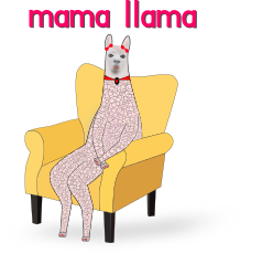 A pink lady llama sitting in a cozy yellow armchair